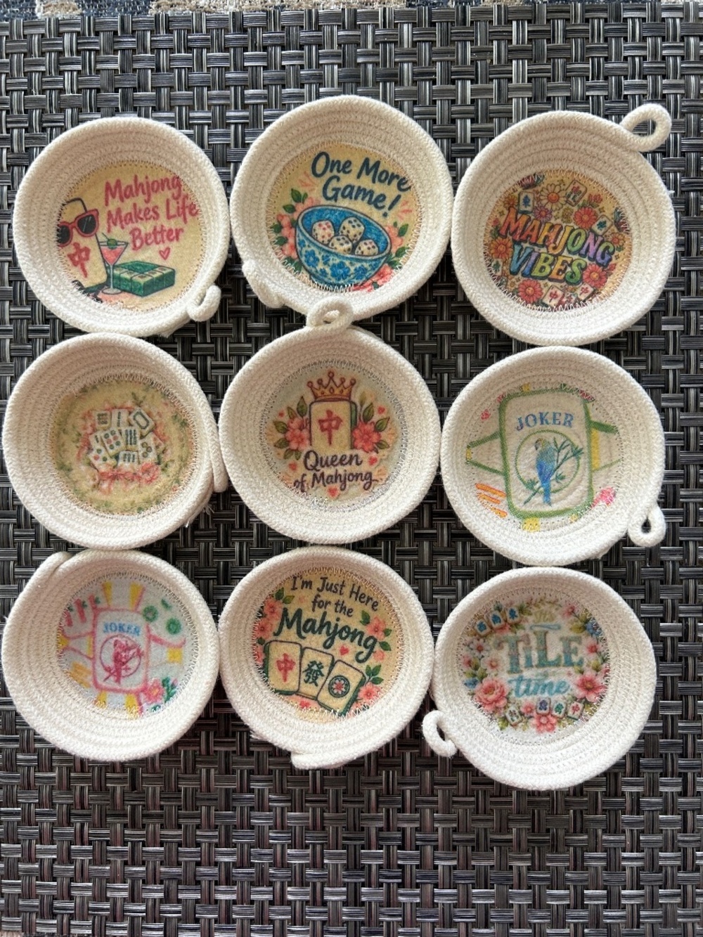 Mahjong Trinket / Dice / Game / Gift Dish Handcrafted Rope Bowl
